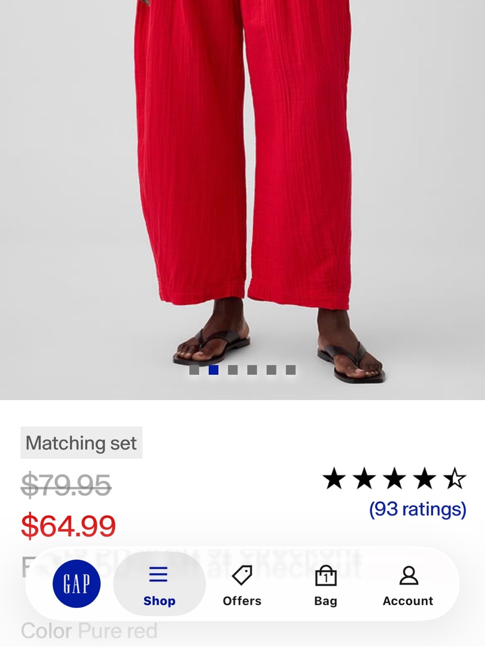 GAP Red Cotton Gauze Easy Barrel Pants
